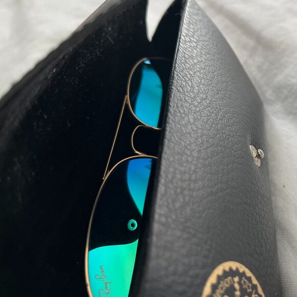 RayBan Blue Green Aviator Flash Mirror Lenses Sunglasses - Picture 6 of 7